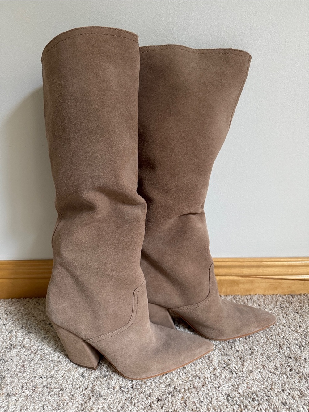 Dolce Vita Taupe Suede Mid-Calf Pointed-Toe Boots